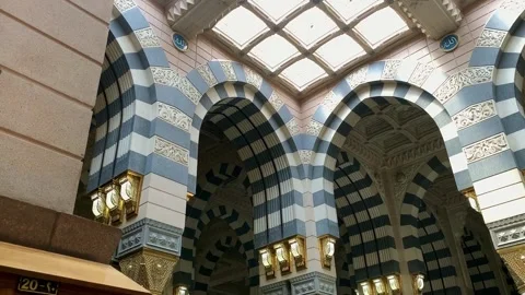 Detailed view of the interior architecture of Al-Masjid an-Nabawi Stock Footage 332964959
