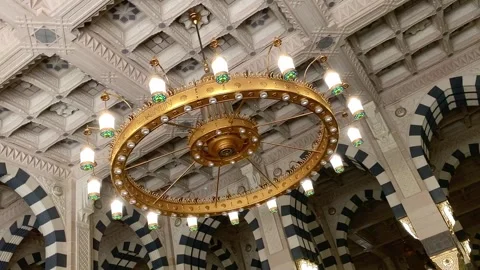Detailed view of the interior architecture of Al-Masjid an-Nabawi Madinah Stock Footage 332964968