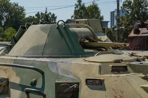 A detailed view of the interior of a war-torn car, with rust and decay taking Stock Photos