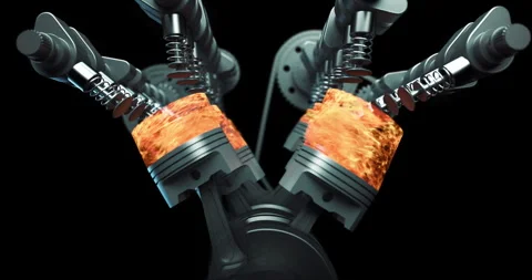 Detailed View of Internal Combustion and Moving Engine Parts Stock Footage 313940905