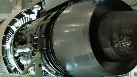 Detailed View Large Jet Engine Open Service Cowling Stock Footage 327629650