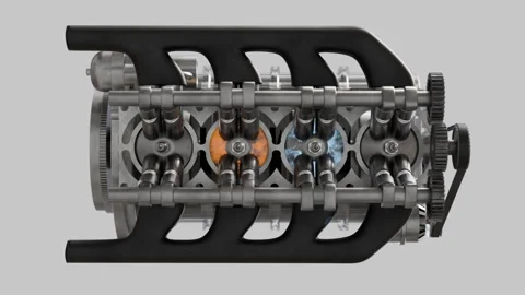 Detailed view of a mechanical engine showcasing components and design features Stock Footage 321957002