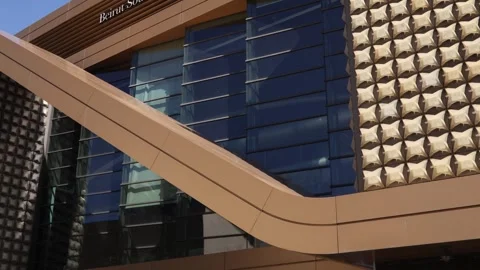 Detailed view of the modern architectural facade of the Beirut Souks in the Stock-Footage 333749669