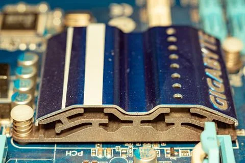 A detailed view of modern computer graphics card with cooling system Stock Photos