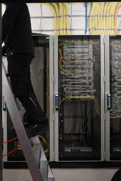Detailed view of a modern server room with network cabinets full of organiz.. Stock Photos