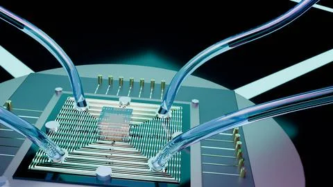 Detailed View of Multilayer Copper Circuit Bus Traces, 4K Photo Stockfoto's