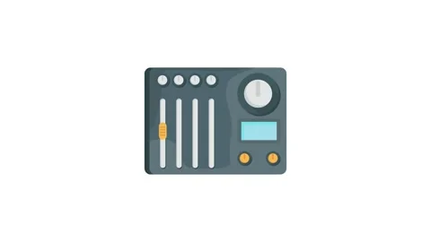 A detailed view of a music mixer with multiple knobs and buttons used for a.. Stock Footage 332412841