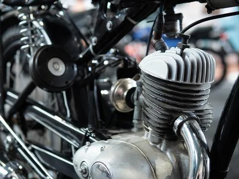 Detailed View Of Retro Motorcycle Engine Components. Detailed Image Showcasing Stock Photos