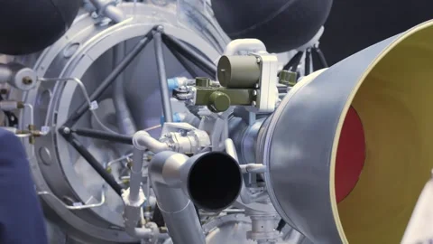 Detailed view of rocket engine assembly Stock Footage 344677814