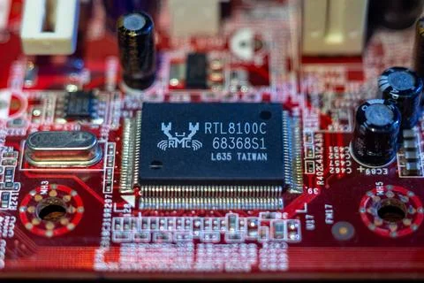 Detailed view of semiconductor hardware technology and microelectronics manuf Stock Photos
