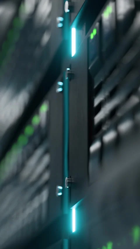 Detailed View of Server Racks in Datacenter, Indicators and Network Cables Stock Footage 317095478
