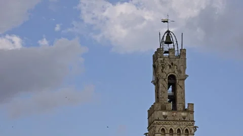 Detailed View of Tower Bell Tower Against a Blue Sky Stock Footage 256033542