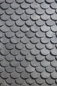 Detailed view of wall texture lined with slate-shaped fish scales Stock Photos