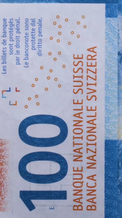 Detailed visual exploration of security elements on Swiss franc banknotes for Stock Footage 326271988