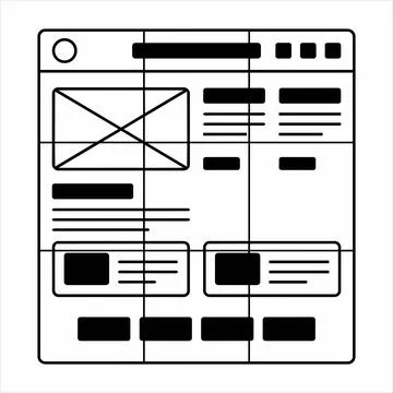 Detailed website grid layout wireframe 8K ultra quality image ratio Stock Illustration