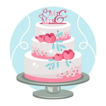 Detailed wedding cake with topper Stock Illustration