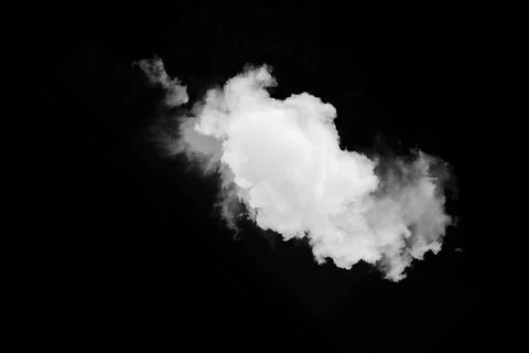 Detailed white cloud formation isolated against solid black background Stock Photos