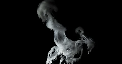 Detailed white ink clouds like an alien's head moving and turning slowly Stock Footage 113624097