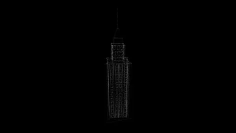 Detailed Wireframe of Dark Tower against Mysterious Night Sky Stock Footage 341778582
