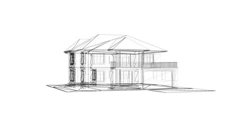 A detailed wireframe design of a modern two story house showcasing architect Illustrazione stock