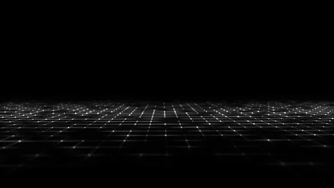 Detailed wireframe landscape with white lines on black background. Video stock 243183834