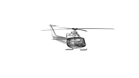 Detailed Wireframe Rendering of Helicopter Concept in Technical Perspective Stock Footage 344711086
