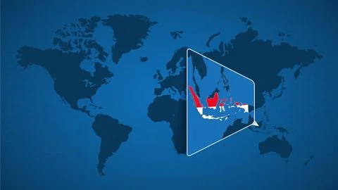 Detailed world map with pinned enlarged map of Indonesia and neighboring co.. Stock Illustration