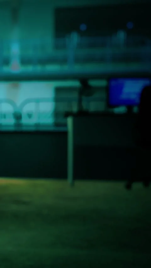 Details about a workplace at night with a computer and empty office space Stock Footage 338387021