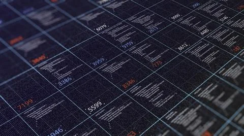 Details of an abstract computer code creation. Animaion. Lots of glowing numbers Stock Illustration
