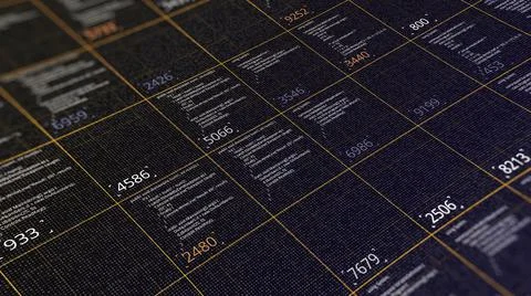 Details of an abstract computer code creation. Animaion. Lots of glowing numbers Stock Illustration