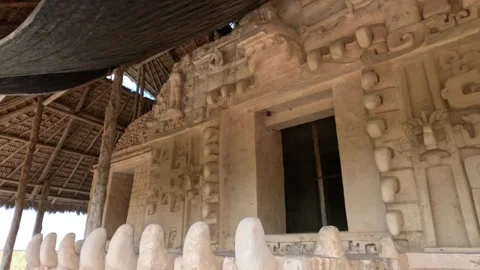 Details of Acropolis, the largest structure at Ek' Balam ruins, Yucatan, Mexico Stock Footage 241395404