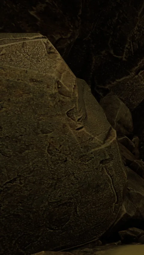 Details of an ancient carving found in a dark cave in a remote location Stock Footage 332209451