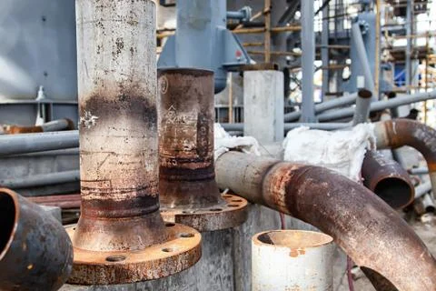 Details and elements of the process pipeline at the new chemical plant Stock Photos