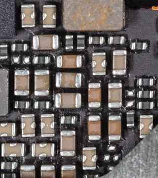 Details and microcircuits on the board as a background. 스톡 사진
