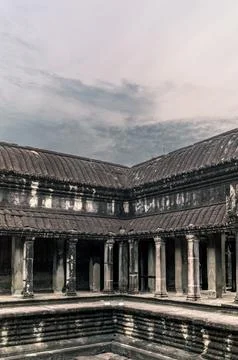 Details of the Angkor Wat temple complex in Cambodia at sunrise Stock Photos