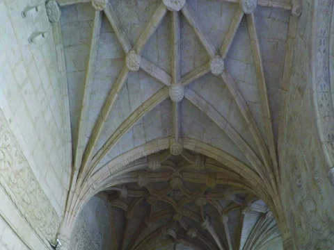 Details of architectural frescoes of walls of monastery of Jeronimos. Stock Footage