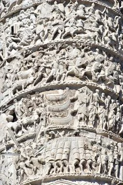 Details of the bas-relief of Trajan's Column in Roman Forum - Rome (Italy) Stock Photos