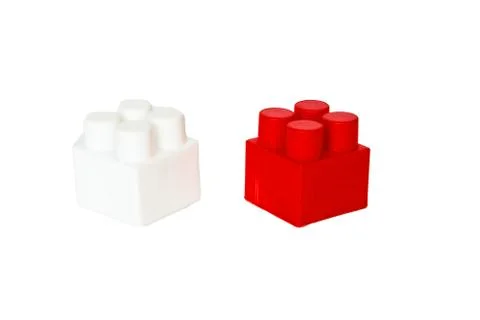 Details of a children's plastic constructor on a white background. colored cu Stock Photos
