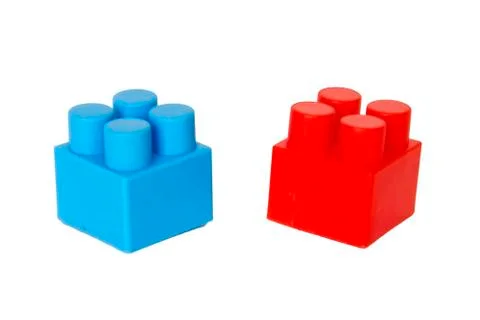 Details of a children's plastic constructor on a white background. colored cu Stock Photos
