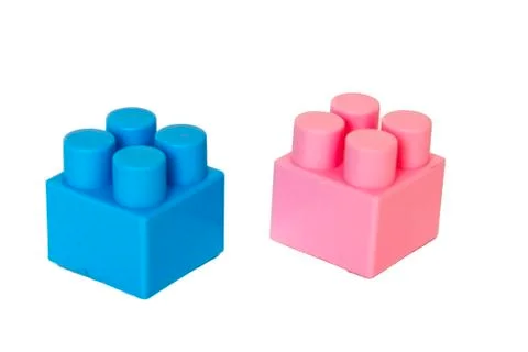 Details of a children's plastic constructor on a white background. colored cu Stock Photos