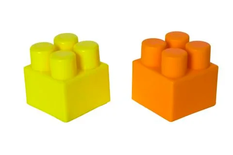 Details of a children's plastic constructor on a white background. colored cu Stock Photos