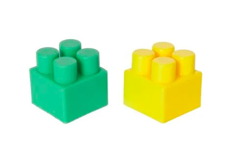 Details of a children's plastic constructor on a white background. colored cu Stock Photos