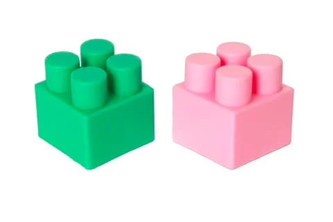 Details of a children's plastic constructor on a white background. colored cu Foto stock