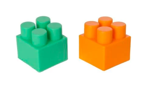 Details of a children's plastic constructor on a white background. colored cu Stock Photos