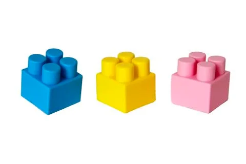 Details of a children's plastic constructor on a white background. colored cu Stock Photos