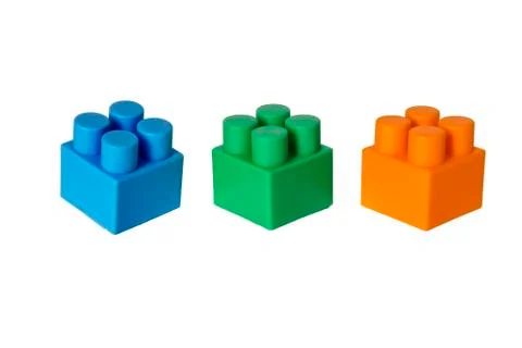 Details of a children's plastic constructor on a white background. colored cu Stock Photos