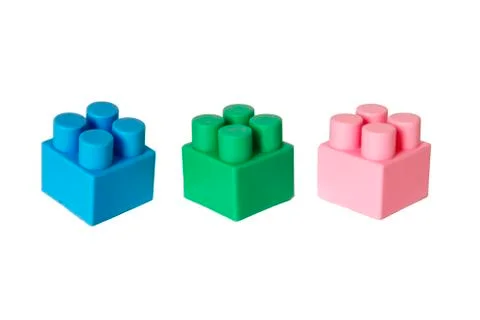 Details of a children's plastic constructor on a white background. colored cu Stock Photos