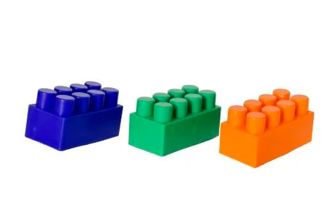 Details of a children's plastic constructor on a white background. colored cu Stock Photos