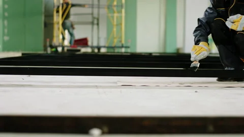 Details closeup in front of the camera at large and spacious construction Stock Footage 170150337