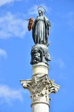 Details of the Column of the Immaculate Conception at Piazza Mignanelli in Rome Stock Photos